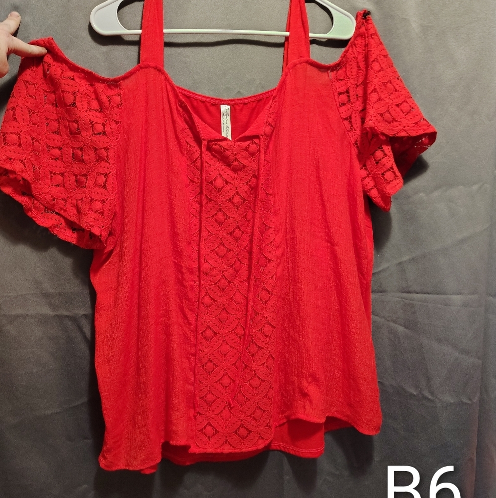 Perseption Red Cold Shoulder Blouse